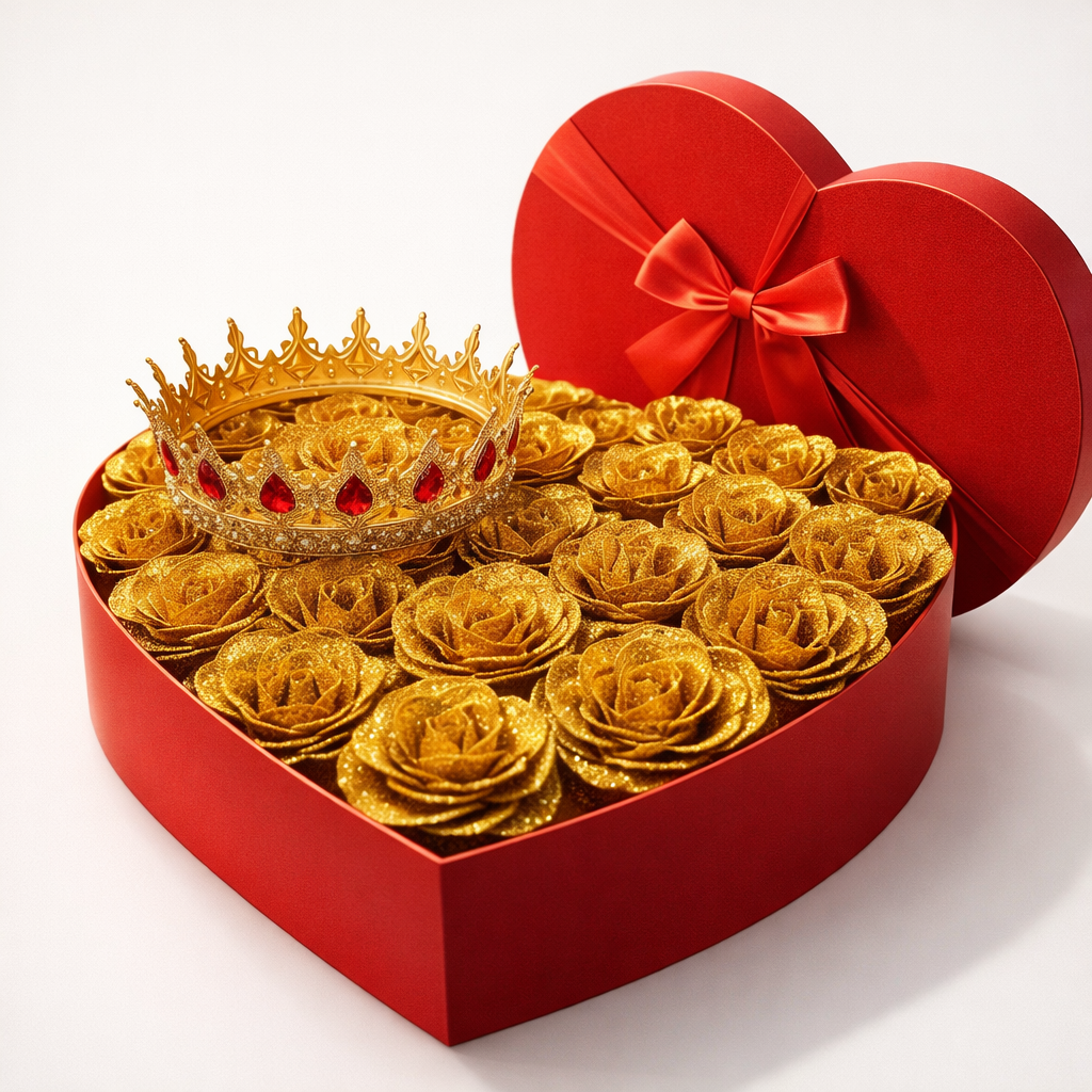 Cutie Gigant „Golden Queen” – Trandafiri Aurii cu Coroană Regală