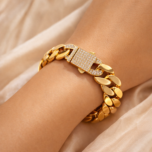 Brățară Cuban „Gold Boss” – Ice Lock Edition (Unisex)