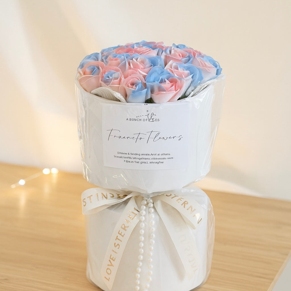 Buchet Cadou „Eternal Roses” – Aranjament Elegant cu Trandafiri de Săpun Pastel