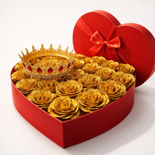 Cutie Gigant „Golden Queen” – Trandafiri Aurii cu Coroană Regală