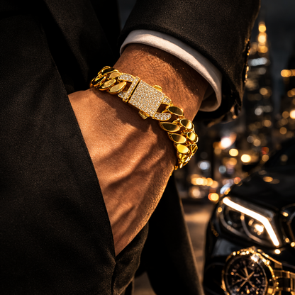 Brățară Cuban „Gold Boss” – Ice Lock Edition (Unisex)