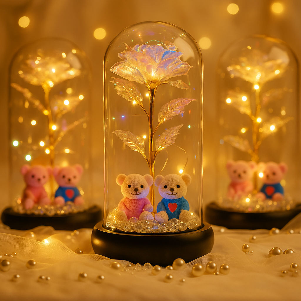 🌹 Trandafirul Fermecat cu Ursuleți – Cadoul Iubirii Eterne