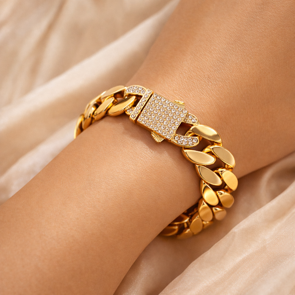 Brățară Cuban „Gold Boss” – Ice Lock Edition (Unisex)