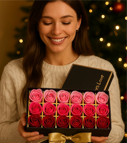 Cutie Cadou „Sweet Love” cu 18 Trandafiri de Săpun – Roz & Roșu