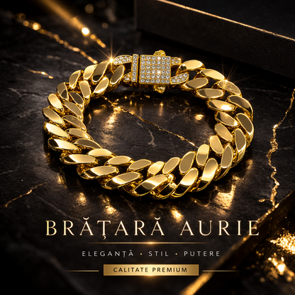 Brățară Cuban „Gold Boss” – Ice Lock Edition (Unisex)