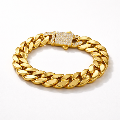 Brățară Cuban „Gold Boss” – Ice Lock Edition (Unisex)