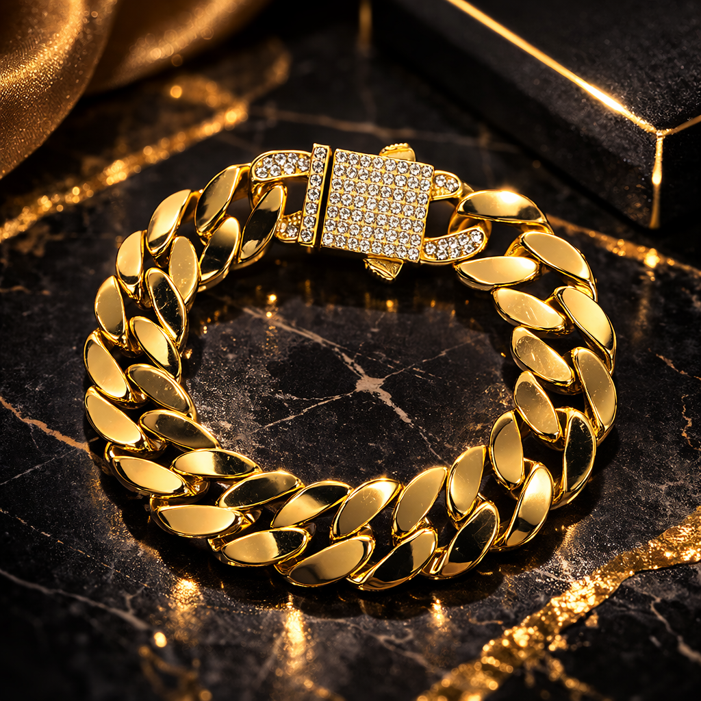 Brățară Cuban „Gold Boss” – Ice Lock Edition (Unisex)