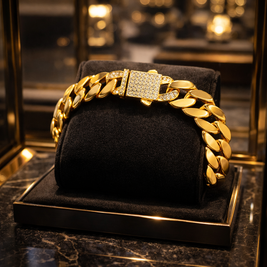 Brățară Cuban „Gold Boss” – Ice Lock Edition (Unisex)