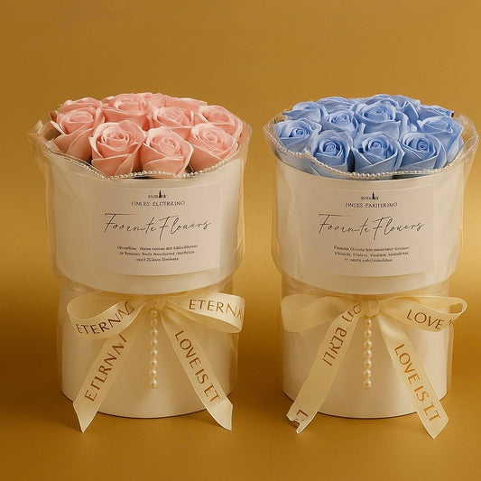 Buchet Cadou „Eternal Roses” – Aranjament Elegant cu Trandafiri de Săpun Pastel