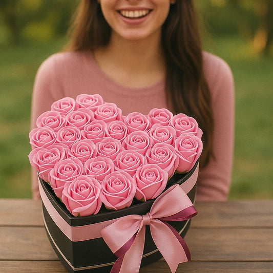 🌸 Cutie Inimă cu Trandafiri Roz Eterni – „Simfonia Iubirii”