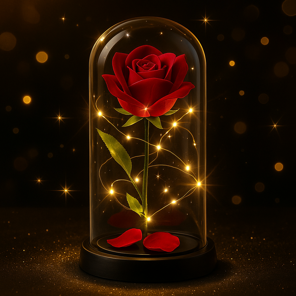 🌹 Trandafir Fermecat cu Lumină LED – Cadoul Etern