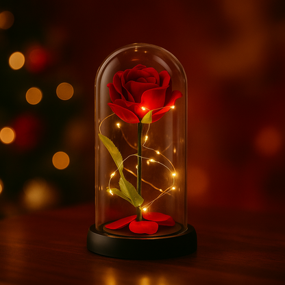 🌹 Trandafir Fermecat cu Lumină LED – Cadoul Etern