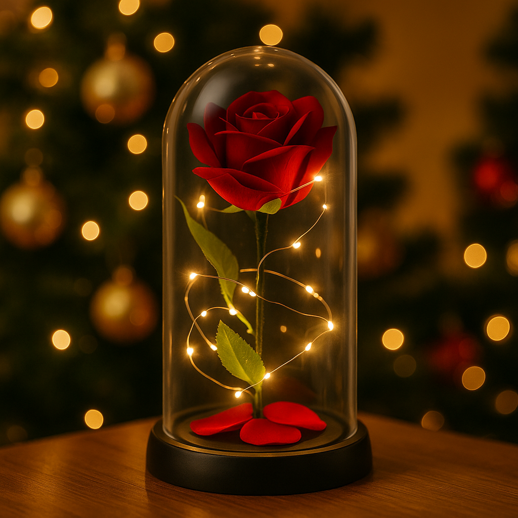 🌹 Trandafir Fermecat cu Lumină LED – Cadoul Etern