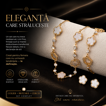 Set Bijuterii Luxury „Élise Clover” – Eleganță Aurie cu Accente Sidefate